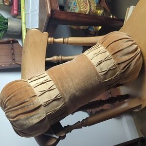 Vintage Champagne Velvet Bolster Pillow 22” | Pintuck Satin Band | Heritage Luxe